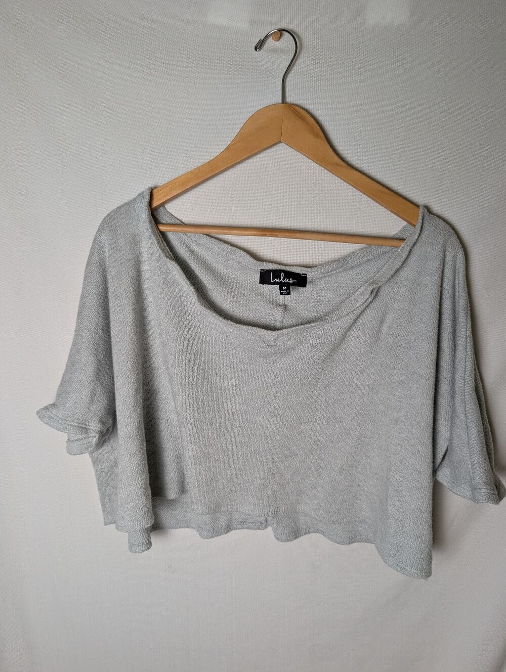 Lulu's Pale Blue/Gray Oversized Cropped Knit Short Sleeve Shirt Size Medium